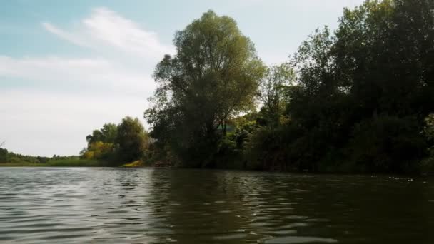 Fluss Sommer Reflexion Der Bäume Wasser Panorama Vom Wasser Aus — Stockvideo