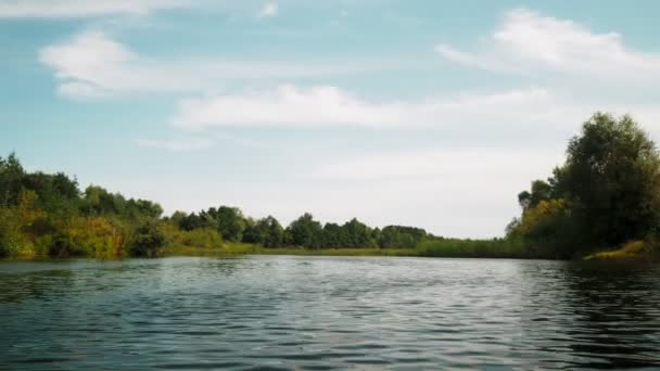 夏の川だ 水の中の木の反射です 水からのパノラマ 夏の川の風景 — ストック動画
