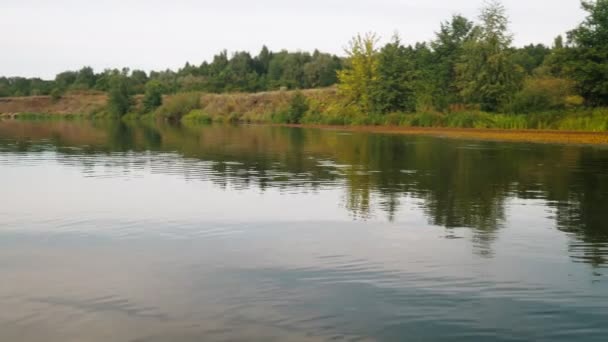 Río Verano Reflejo Los Árboles Agua Panorama Desde Agua Paisaje — Vídeo de stock