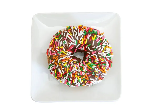 Draufsicht Flach Lag Von Einem Vanillekuchen Donut Mit Schokolade Zuckerguss — Stockfoto