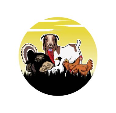 Hayvanların çiftlik tasarımı illüstrasyonu, tasarım ihtiyaçlarınız için uygun T-shirt, logo, illüstrasyon, animasyon, vs..