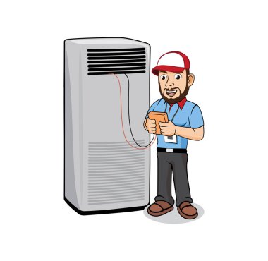 HVAC servis çizgi film karakter tasarımı tasarım vektörü illüstrasyon formatı, tasarım ihtiyaçlarınız, logonuz, illüstrasyonunuz, animasyonunuz vs. için uygundur.