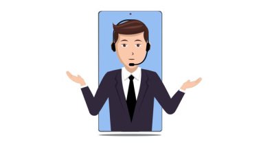 Smartphone with Man Müşteri Desteği Canlandırma Video 4K Proje ihtiyaçlarınız için uygun