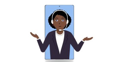 Siyah Kadın Müşteri Desteği Animasyon Video 4K ile Akıllı Telefon Proje ihtiyaçlarınız için uygun
