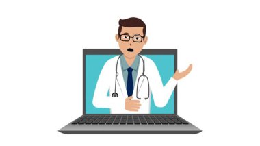 Projeniz için uygun olan Erkek Doktor Animasyon Video 4K ile Laptop Açılıyor