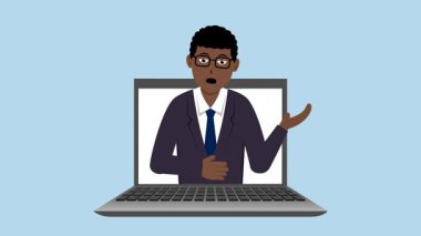 Proje ihtiyaçlarınız için Siyah Erkek Öğretmen Animasyon Video 4K ile Laptop Açılıyor