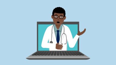 Proje ihtiyaçlarınız için Siyah Erkek Doktor Animasyon Video 4K ile Laptop Açılıyor
