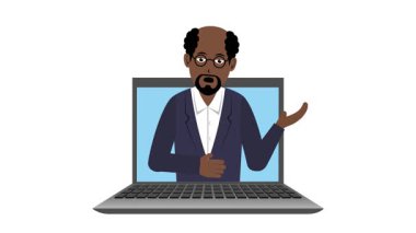 Siyah Erkek İşçi Animasyon Video 4K ile Laptop Açılıyor Proje ihtiyaçlarınız için uygun