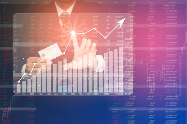 Businessman Touch Line Arrow Graph Chart Stock Market Technology Process — 스톡 사진