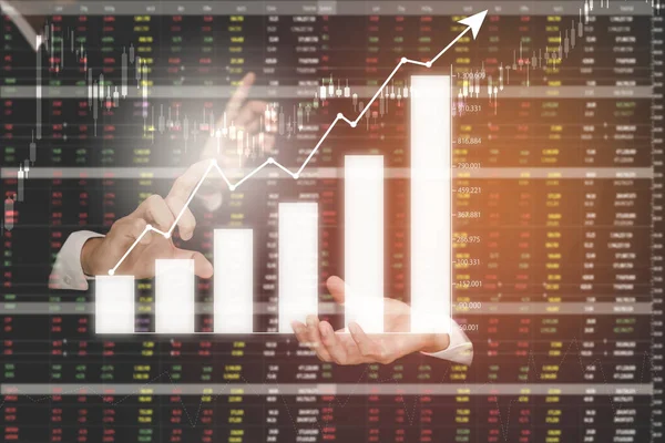 Businessman Touch Line Arrow Graph Chart Stock Market Technology Process — 스톡 사진