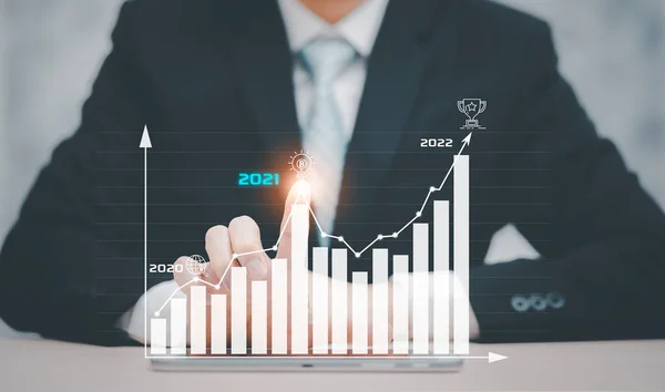 Businessman Touch Line Arrow Number 2021 Graph Chart Stock Market — 스톡 사진