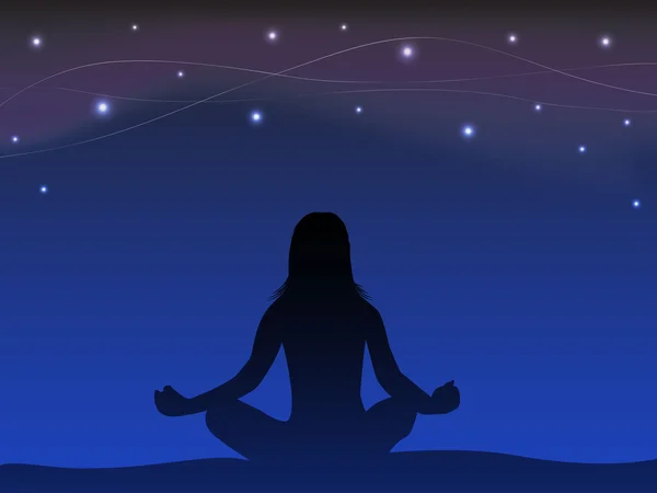 Kadın siluet meditasyon arka plan gökyüzü ile
