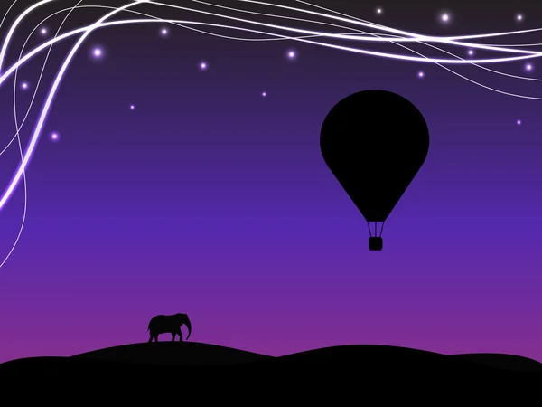 Luftballon Nachthimmel Silhouette Hintergrund — Stockvektor
