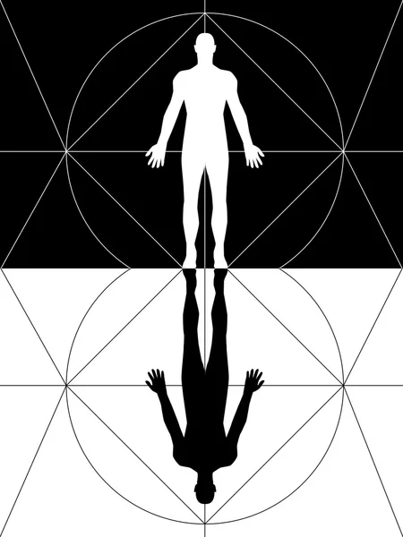 Adam siyah beyaz siluet geometrik arka plan — Stok Vektör