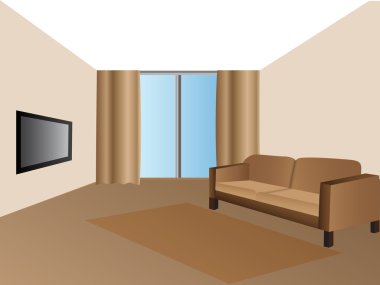 Koltuk halı ve modern oturma odasında televizyon ile