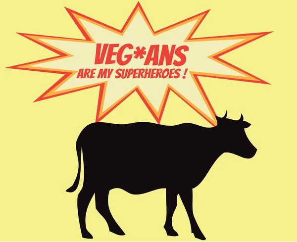 Ретро силует корови з коміксами іконки з вегетаріанським слоганом — стоковий вектор
