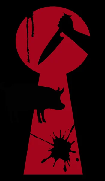 Cerdo con cuchillo en matadero — Vector de stock