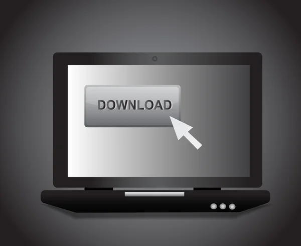 Laptop com ícone de download com fundo preto —  Vetores de Stock