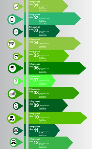 Moderno esquema infográfico vertical verde — Vetor de Stock