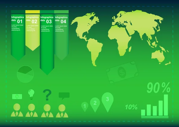 Zelený svět mapa infographic s mnoha grafy a ikony — Stockový vektor
