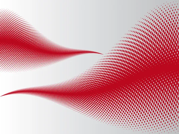 Two red waves with halftone effect on silver gradient background — Stok Vektör