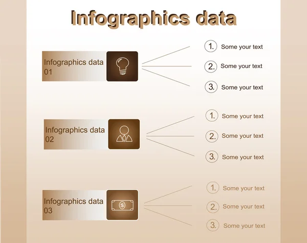Коричневые инфографические данные с бизнес-иконками и коричневыми краями — стоковый вектор