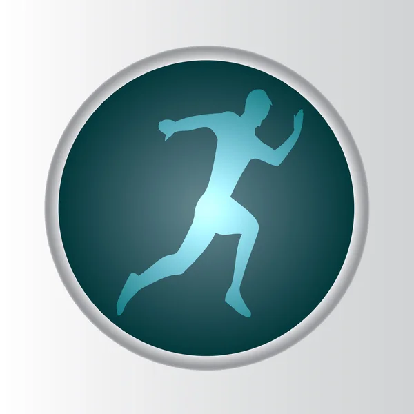 Bouton silhouette de course homme avec fond bleu — Image vectorielle