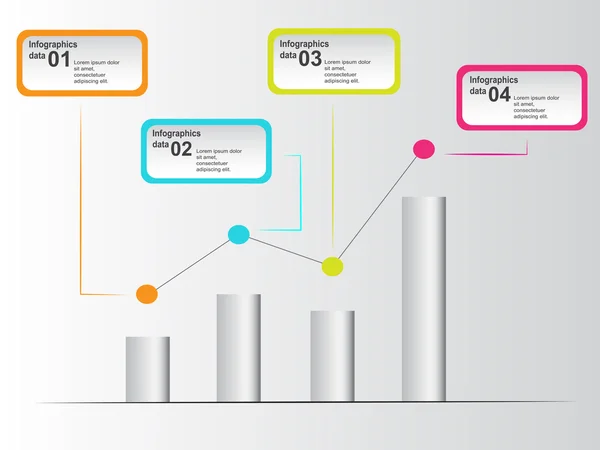 Infographics ด้วยกราฟและจุดที่มีสีสัน — ภาพเวกเตอร์สต็อก