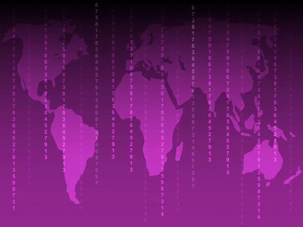 Mapa do mundo com muitos números violeta — Vetor de Stock