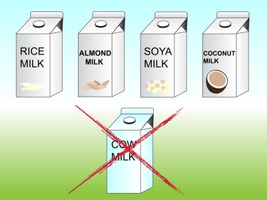 Pirinç, badem, soya ve Hindistan cevizi vegan süt