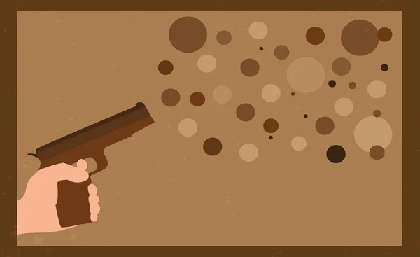 Main avec pistolet et de nombreux points rétro brun — Image vectorielle