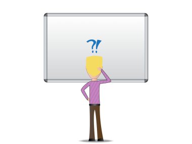 Sarışın adam karakter ile beyaz masa