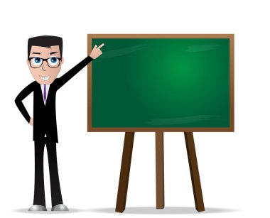 Okul yönetimi üzerinde işaret eden işadamı karakter