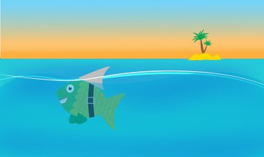 Çizgi film balık deniz vektör arka planda