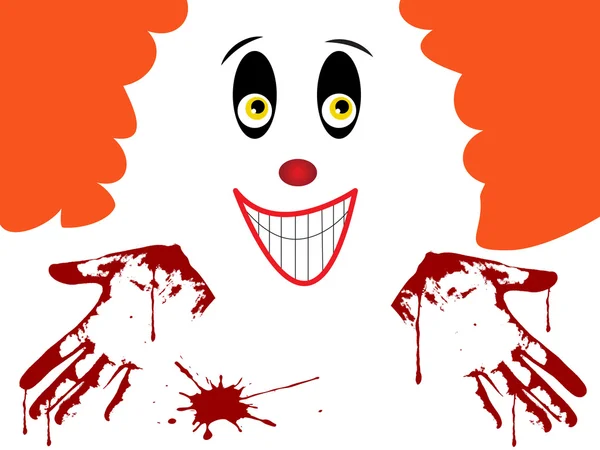 Horror clown face with bleeding hands — Stock Vector