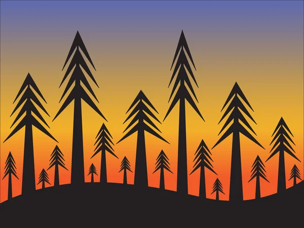 Fondo simple de bosque con cielo al atardecer — Vector de stock