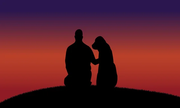 Silhouette de l'homme assis avec chien — Image vectorielle