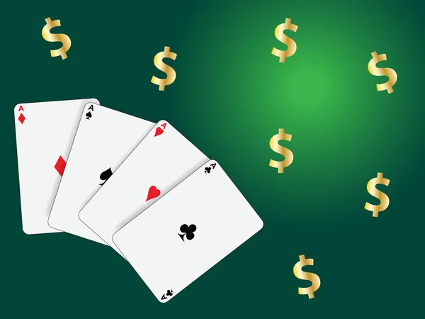 Cartas de poker fundo com símbolos de dólar — Vetor de Stock