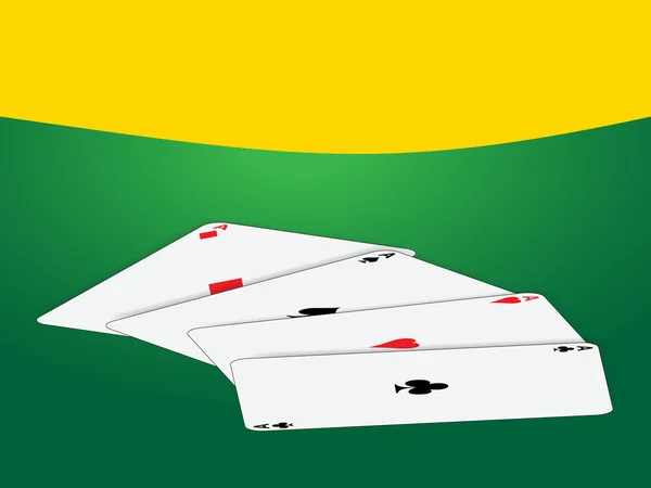 Cartas de poker ace no fundo verde e amarelo —  Vetores de Stock