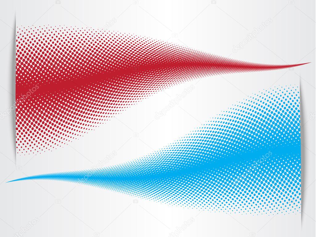 Abstract halftone blue and red background waves with paper cut effect
