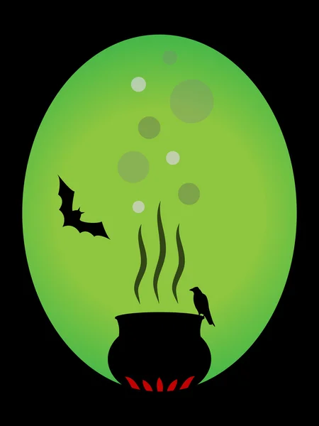 Kitteln halloween silhouette grön bakgrund — Stock vektor
