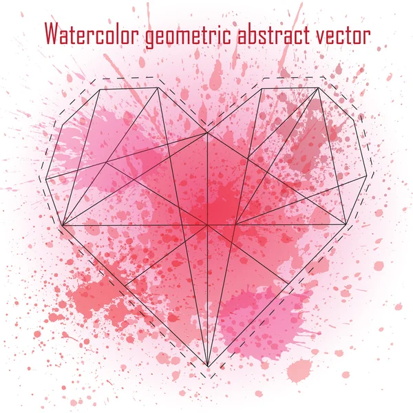 Abstraktes geometrisches Herz mit Aquarellspritzern — Stockvektor