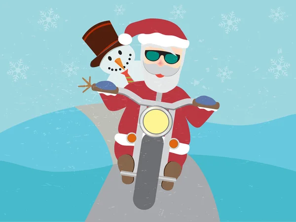 Motosiklet ile kardan adam düz Retro Noel Baba