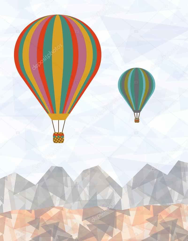 Air balloons background with geometric hills