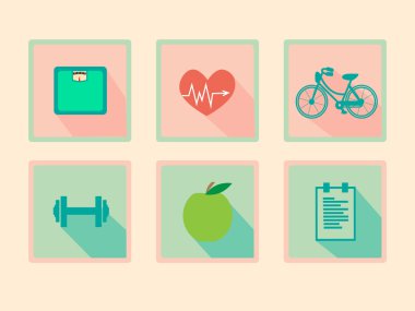 Fitness düz tasarım retro simgeler kümesi