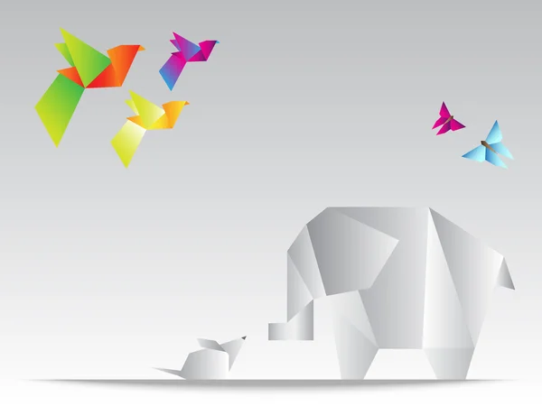 Fare, kelebek ve renkli kuşlar güzel geometrik üçgenler fil