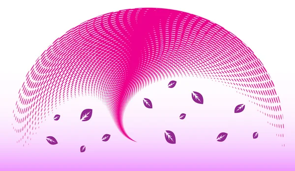 Onda de efecto semitono rosa abstracto con hojas rosadas — Archivo Imágenes Vectoriales