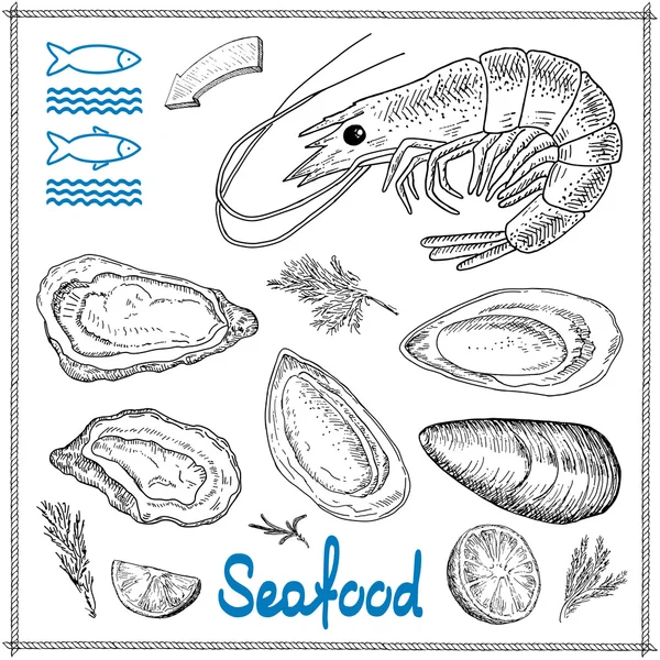 Elle çizilmiş deniz ürünleri