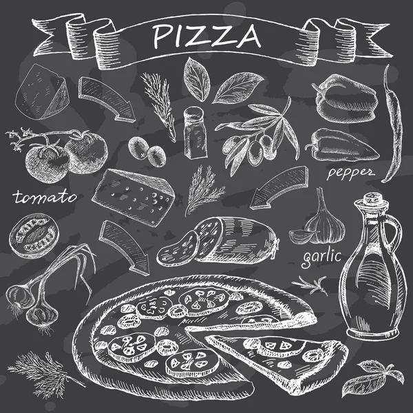 Pizza sobre pizarra — Archivo Imágenes Vectoriales