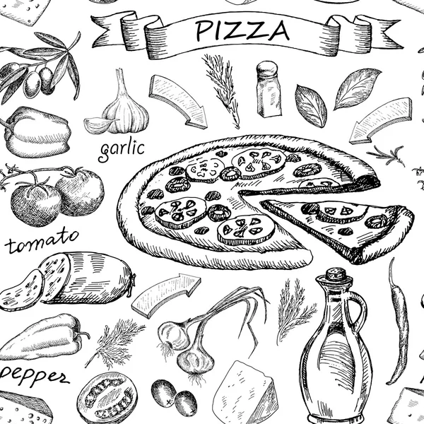 Pizza přísady vzor. — Stockový vektor